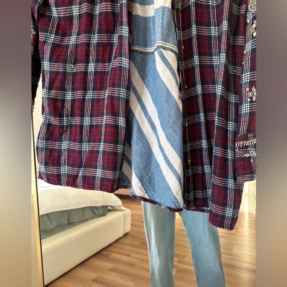 Free People Silver Sequin Plaid Button-Up Shirt - Picture 8 of 11